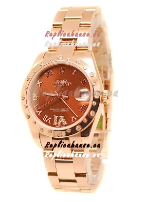 Rolex Datejust Swiss Replica Rose Gold Watch in Brown Dial - 36MM
