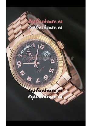Rolex Day Date Swiss Replica Steel Watch in Black Dial