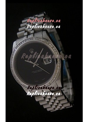 Rolex Datejust Swiss Replica Watch in Full Black Dial