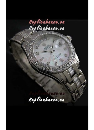 Rolex Oyster Perpetual Day Date Swiss Replica Watch in White Mother of Pearl Dial 