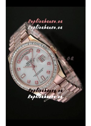 Rolex Oyster Perpetual Day Date Swiss Rose Gold Automatic Watch in White Mother of Pearl Dial
