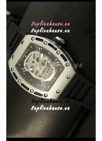 Richard Mille RM052 Skull Tourbillon Swiss Replica Watch in Brushed Steel Case
