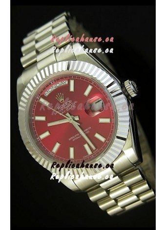 Rolex Day Date II 41MM Swiss Replica Watch - Red Dial - 1:1 Mirror Replica Watch 