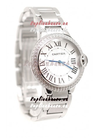 Ballon De Cartier Swiss Replica Mid Sized Watch in Diamond Bezel