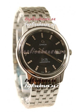 Omega Co-Axial Deville Japanese Steel Watch in Diamond Encrusted Stick Markers