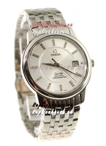 Omega Co-Axial Deville Japanese Steel Watch in Diamond Encrusted Stick Markers