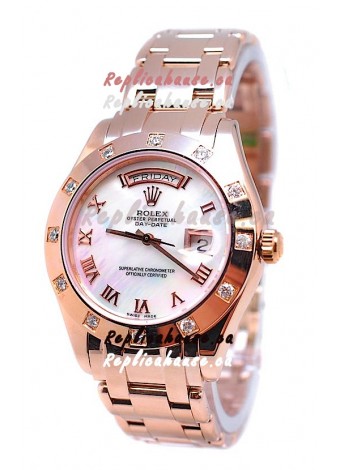 Rolex Day Date White Mother of Pearl Swiss Replica Watch in Roman Markers