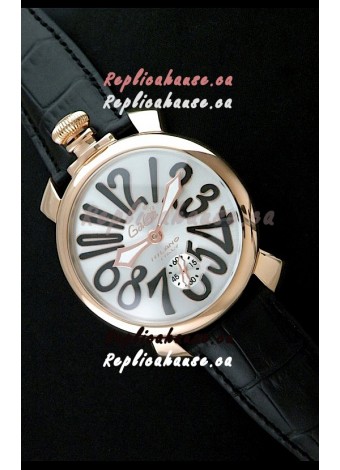 Gaga Milano Italy Japanese Replica Rose Gold Watch in Black Arabic Markers
