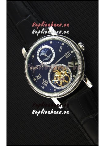 Patek Philippe Japanese MoonPhase Tourbillon Replica Watch Black Dial