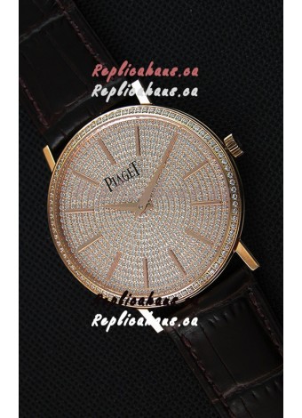 Piaget Altiplano G0A36128 Paved Diam Dial Swiss Quartz Replica Watch in Pink Gold Case
