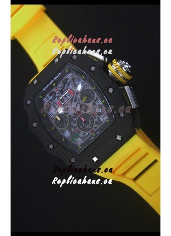 Richard Mille RM011-03 One Piece Black Forged Carbon Case Watch in Yellow Strap
