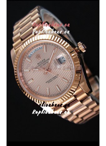 Rolex Day-Date 40MM Rose Gold in Pink Gold Textured Dial Roman Numerals Swiss Watch