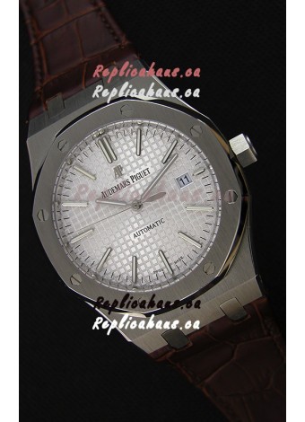 Audemars Piguet Royal Oak 41MM Silver Dial Leather Strap - 1:1 Mirror Ultimate Edition