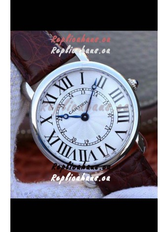 Ronde De Cartier Swiss Replica Watch - White dial in Leather Strap