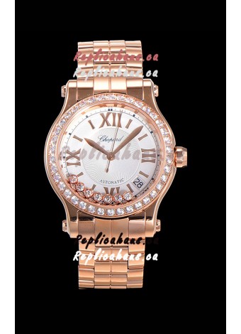 Chopard Happy Sport 1:1 Mirror Swiss Automatic Replica Watch 36MM in Rose Gold Casing White Dial