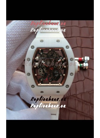 Richard Mille RM055 Ceramic Casing 1:1 Mirror Replica Watch in Rose Gold Dial in White Strap