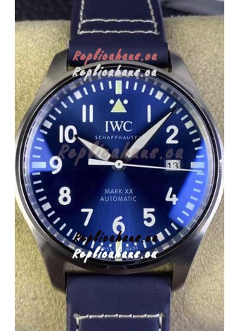 IWC Pilot MARK XX Series IW328203 1:1 Mirror Swiss Replica Watch in Blue Dial Leather Strap