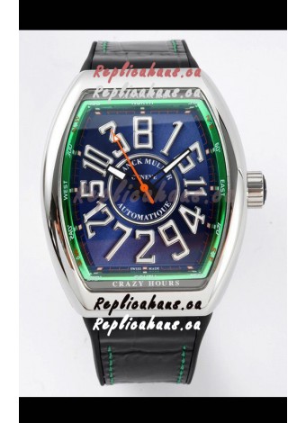 Franck Muller Vanguard Crazy Hours Steel Blue Dial Swiss Replica Watch 