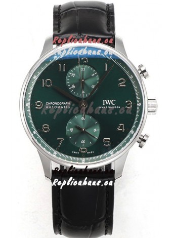 IWC Portuguese Chronograph Swiss Replica Watch in Steel Case Green Dial - 1:1 Mirror Replica Edition