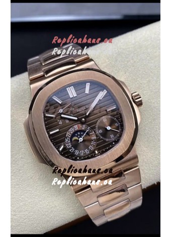 Patek Philippe Nautilus 5712/R 1:1 Quality Swiss Replica Watch in Brown Dial Rose Gold Strap