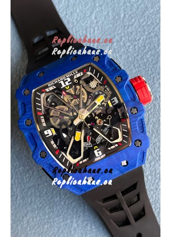 Richard Mille RM35-03 Rafael Nadal Edition Blue Carbon Fiber Casing 1:1 Mirror Replica Watch in Black Strap