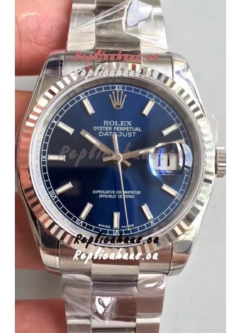 Rolex Datejust 36MM Cal.3135 Movement Swiss Replica Watch in 904L Steel Casing in Blue Dial