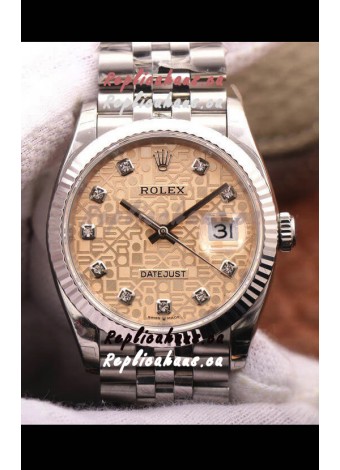 Rolex Datejust 36MM Cal.3135 Movement Swiss Replica Watch in 904L Steel Champange Computer Dial 