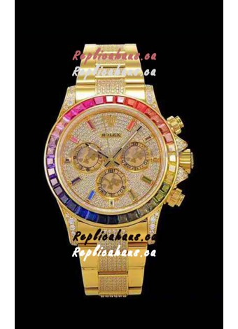 Rolex Daytona ICED OUT Yellow Gold Watch Original Cal.4130 Movement - 1:1 Mirror 904L Steel Watch 