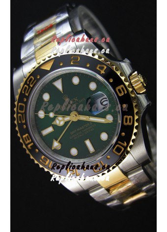 Rolex GMT Masters Japanese Replica Watch in Two Tone Rose Gold Casing Green Dial