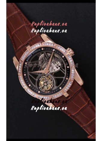 Roger Dubuis Excalibur Spider Flying Tourbillon Skeleton Rose Gold Titanium Casing 1:1 Mirror Swiss Watch