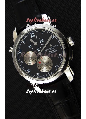 Vacheron Constantin Malte Dual Time Regulator Black Dial Replica Watch 