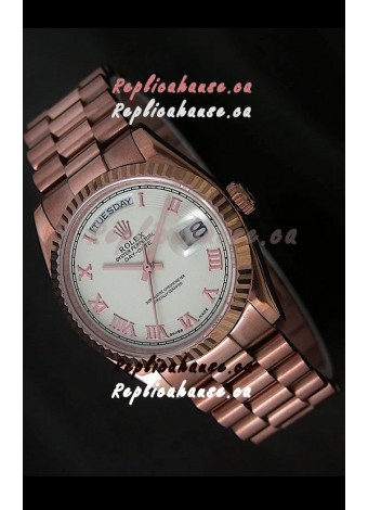 Rolex Day Date Swiss Rose Gold Watch in White Dial