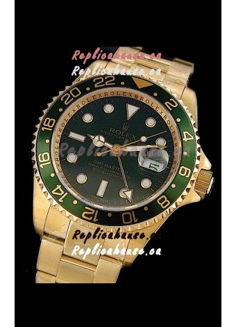 Rolex GMT Master II Swiss Replica Gold Watch in Green Bezel
