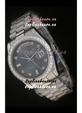 Rolex Day Date Just Japanese Replica Watch in Black Dial 
