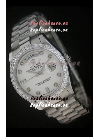 Rolex Day Date Just Japanese Replica Watch in White Dial 