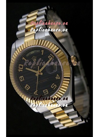 Rolex Datejust Japanese Replica Two Tone Yellow Gold Watch in Black Dial