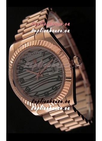 Rolex Oyster Perpetual Day Date Swiss Replica Pink Gold Watch in Waves Pattern Dial