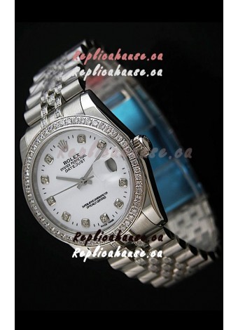 Rolex DateJust Swiss Mens Replica Silver Watch in Diamond Markers