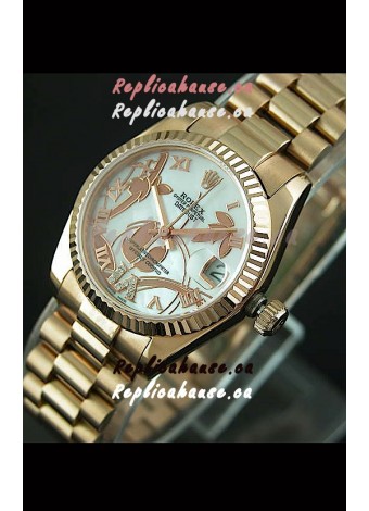Rolex Oyster Perpetual Date Just Lady Swiss Rose Gold Watch in Pearl White Dial