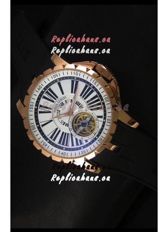 Roger Dubuis Excalibur Tourbillon Watch - Rose Gold Plating White Dial