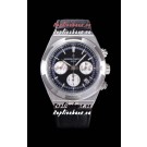 Vacheron Constantin Overseas Chronograph Black Dial Swiss Replica Watch - Leather Strap