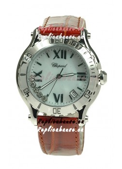 Chopard Happy Sport Diamonds Edition Replica Watch in Brown Strap