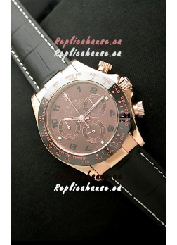 Rolex Oyster Daytona Cosmograph Swiss Replica Rose Gold Watch in Brown Dial