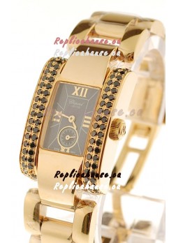 Chopard La Strada Swiss Ladies Replica Pink Gold Watch in Black Dial 