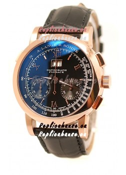 A. Lange & Sohne Datograph Flyback Swiss Replica Rose Gold Watch in Black Dial