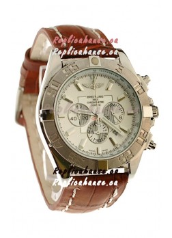 Breitling Chronograph Chronometre Japanese Replica Watch in Brown Strap