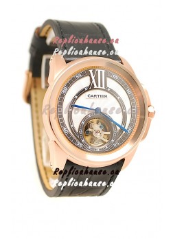 Calibre de Cartier Flying Tourbillon Japanese Replica Rose Gold Watch