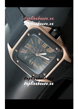 Cartier Santos 100 Japanese Replica Watch in Pink Gold
