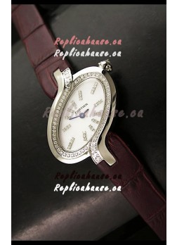 Delices De Cartier Ladies Replica Japanese Watch in Brown Leather Strap
