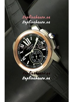 Cartier Calibre de Japanese Replica Rose Gold Watch in Leather Strap